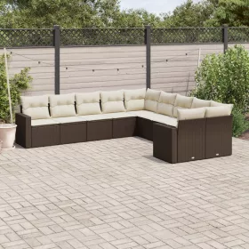    10 részes barna polyrattan kerti ülőgarnitúra párnákkal