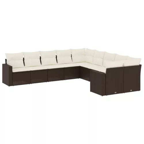  10 részes barna polyrattan kerti ülőgarnitúra párnákkal