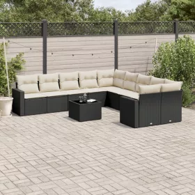    11 részes fekete polyrattan kerti ülőgarnitúra párnákkal