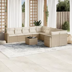    11 részes bézs polyrattan kerti ülőgarnitúra párnákkal
