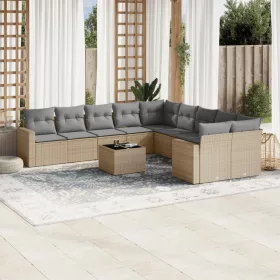    11 részes bézs polyrattan kerti ülőgarnitúra párnákkal