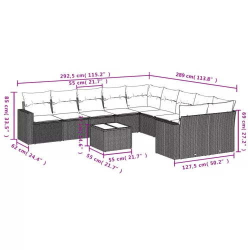  11 részes bézs polyrattan kerti ülőgarnitúra párnákkal