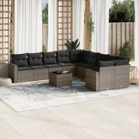    11 részes szürke polyrattan kerti ülőgarnitúra párnákkal