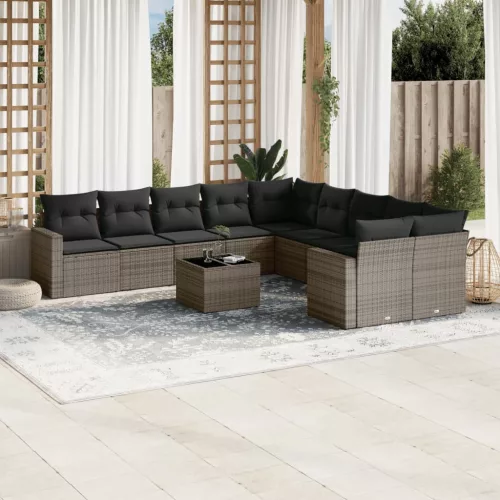  11 részes szürke polyrattan kerti ülőgarnitúra párnákkal