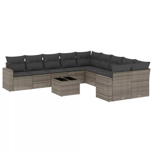  11 részes szürke polyrattan kerti ülőgarnitúra párnákkal