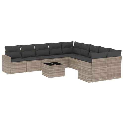  11 részes világosszürke polyrattan kerti ülőgarnitúra párnákkal