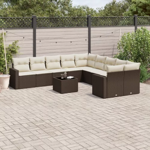 11 részes barna polyrattan kerti ülőgarnitúra párnákkal