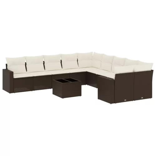  11 részes barna polyrattan kerti ülőgarnitúra párnákkal