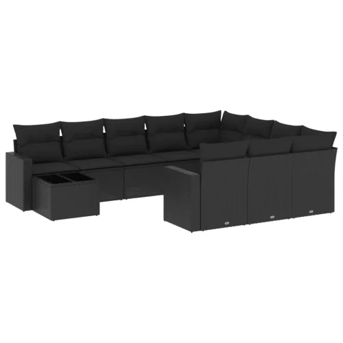  11 részes fekete polyrattan kerti ülőgarnitúra párnákkal
