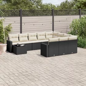    11 részes fekete polyrattan kerti ülőgarnitúra párnákkal