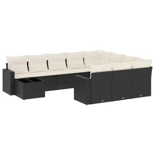  11 részes fekete polyrattan kerti ülőgarnitúra párnákkal
