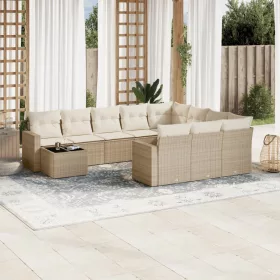    11 részes bézs polyrattan kerti ülőgarnitúra párnákkal