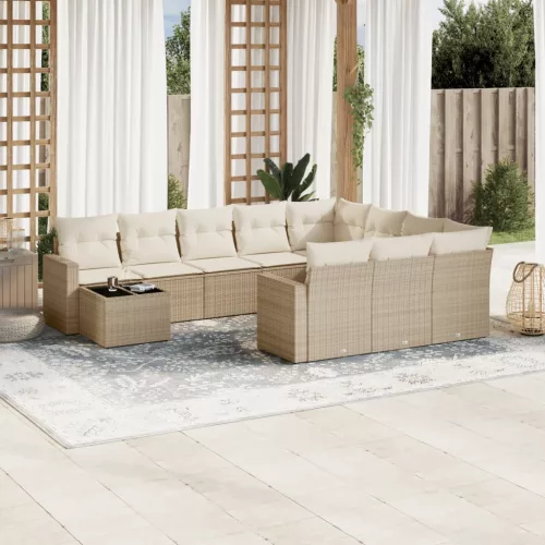  11 részes bézs polyrattan kerti ülőgarnitúra párnákkal