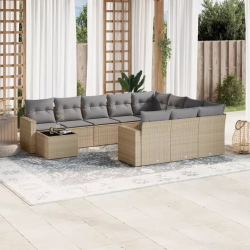  11 részes bézs polyrattan kerti ülőgarnitúra párnákkal