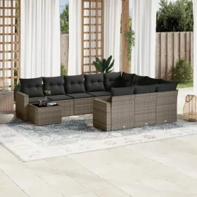    11 részes szürke polyrattan kerti ülőgarnitúra párnákkal