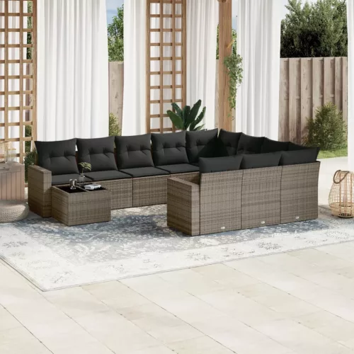  11 részes szürke polyrattan kerti ülőgarnitúra párnákkal