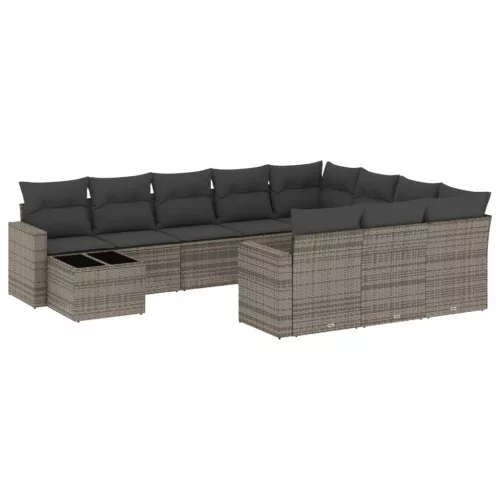  11 részes szürke polyrattan kerti ülőgarnitúra párnákkal