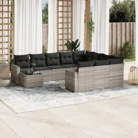    11 részes világosszürke polyrattan kerti ülőgarnitúra párnákkal