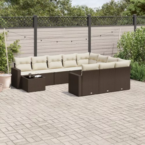  11 részes barna polyrattan kerti ülőgarnitúra párnákkal