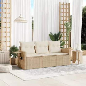    3 részes bézs polyrattan kerti ülőgarnitúra párnákkal