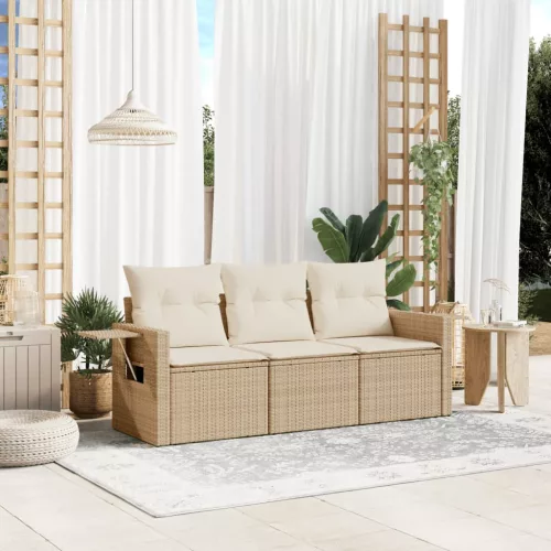  3 részes bézs polyrattan kerti ülőgarnitúra párnákkal
