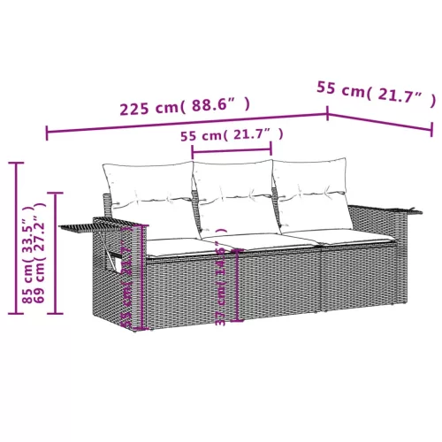  3 részes bézs polyrattan kerti ülőgarnitúra párnákkal