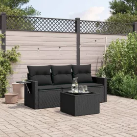    4 részes fekete polyrattan kerti ülőgarnitúra párnákkal