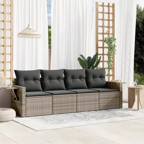  4 részes szürke polyrattan kerti ülőgarnitúra párnákkal