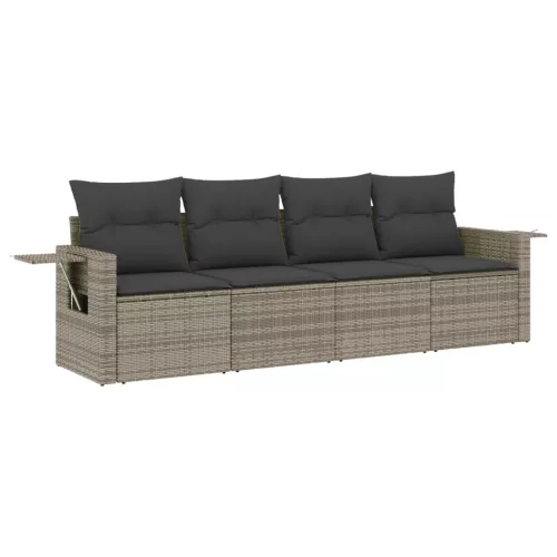  4 részes szürke polyrattan kerti ülőgarnitúra párnákkal