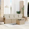  5 részes bézs polyrattan kerti ülőgarnitúra párnákkal