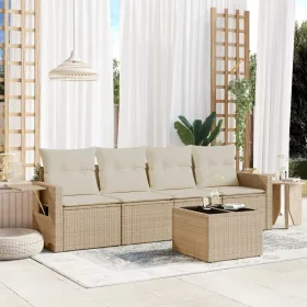    5 részes bézs polyrattan kerti ülőgarnitúra párnákkal