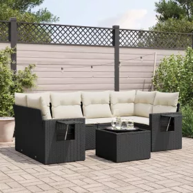    7 részes fekete polyrattan kerti ülőgarnitúra párnával