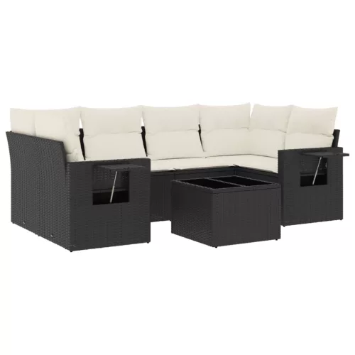  7 részes fekete polyrattan kerti ülőgarnitúra párnával