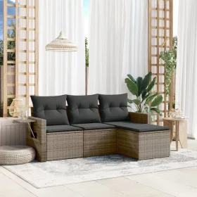    4 részes szürke polyrattan kerti ülőgarnitúra párnákkal