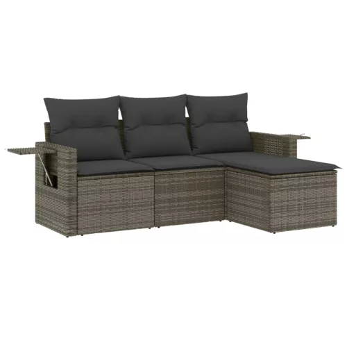  4 részes szürke polyrattan kerti ülőgarnitúra párnákkal