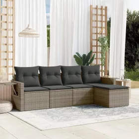    5 részes szürke polyrattan kerti ülőgarnitúra párnákkal