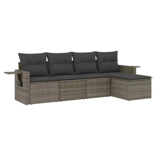  5 részes szürke polyrattan kerti ülőgarnitúra párnákkal