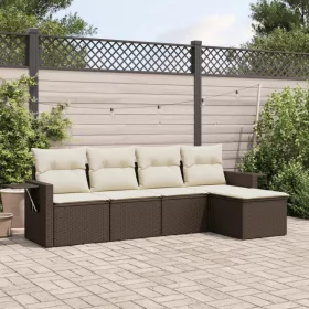 5 részes barna polyrattan kerti ülőgarnitúra párnával