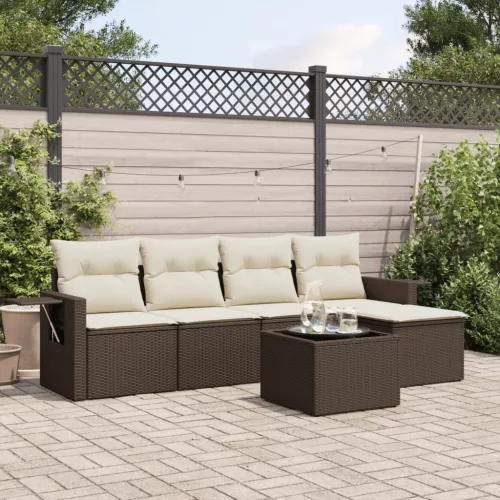  6 részes barna polyrattan kerti ülőgarnitúra párnával