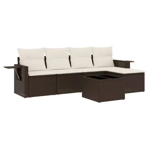  6 részes barna polyrattan kerti ülőgarnitúra párnával