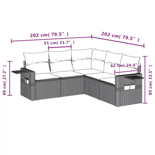  5 részes barna polyrattan kerti ülőgarnitúra párnával