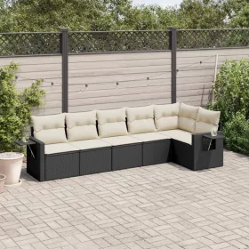    6 részes fekete polyrattan kerti ülőgarnitúra párnákkal