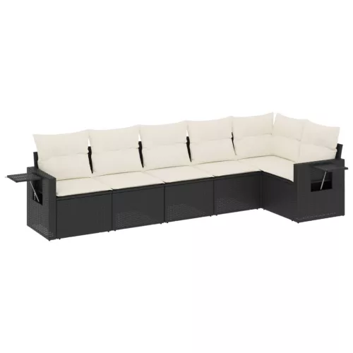  6 részes fekete polyrattan kerti ülőgarnitúra párnákkal