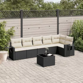    7 részes fekete polyrattan kerti ülőgarnitúra párnával