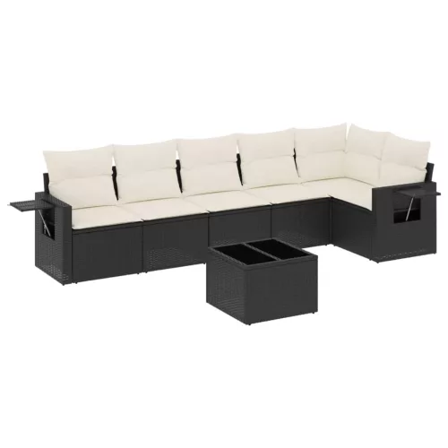 7 részes fekete polyrattan kerti ülőgarnitúra párnával