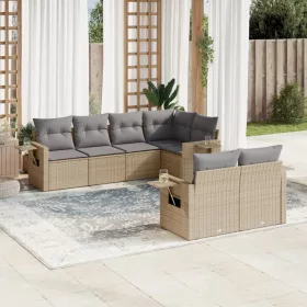    7 részes bézs polyrattan kerti ülőgarnitúra párnákkal