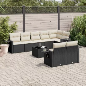    9 részes fekete polyrattan kerti ülőgarnitúra párnákkal