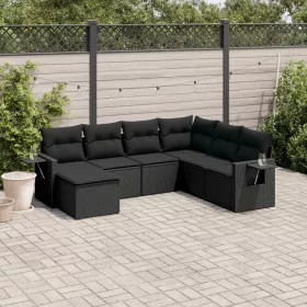   7 részes fekete polyrattan kerti ülőgarnitúra párnával
