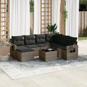    8 részes szürke polyrattan kerti ülőgarnitúra párnákkal