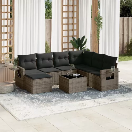  8 részes szürke polyrattan kerti ülőgarnitúra párnákkal